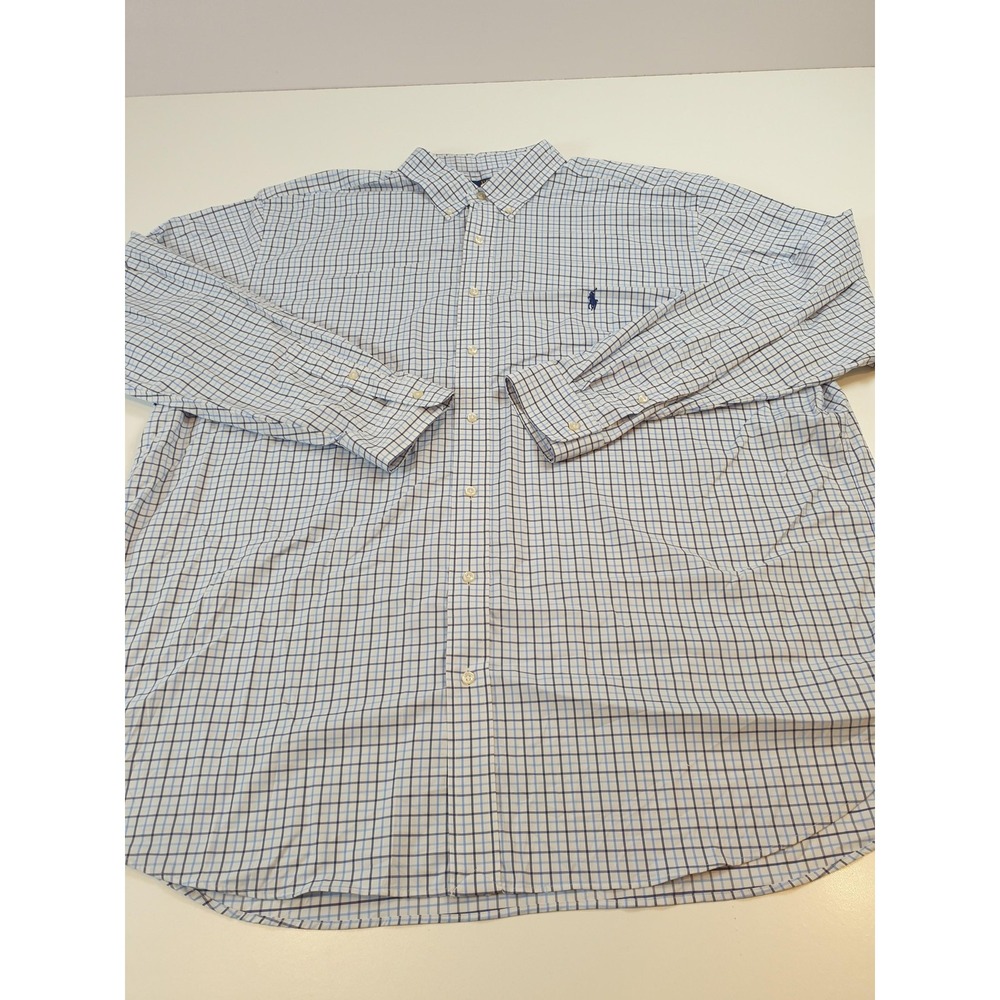 Polo Ralph Lauren Shirt Mens 3XLT Blue White Check Plaid Button Down Long Sleeve
